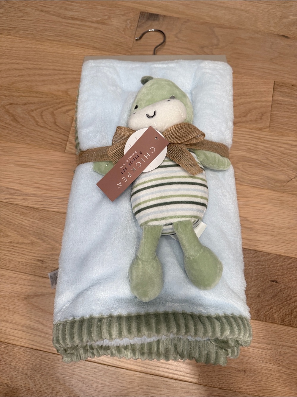 Plush Green Stripe Baby Blanket with Animal stuffed Plush